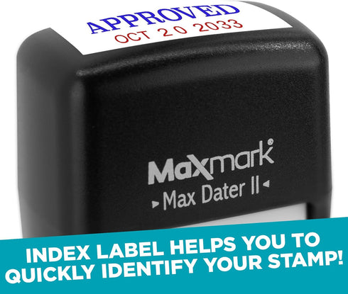 MaxMark Self-Inking Rubber Date Office Stamp with Posted Phrase & Date - RED Ink (Max Dater II), 12-Year Band