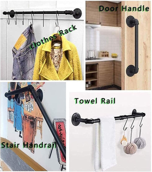 ALDEPO 30-600Cm Non-Slip,500Cm 50cm Grab Bars Stair Railing Handrail - Wrought Iron Non-Slip Armrest, Rustic Black