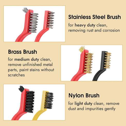 6 Pieces Wire Brushes Set Metal Brush, Brass Brush, Stainless Steel Brush, Nylon Brushes for Cleaning