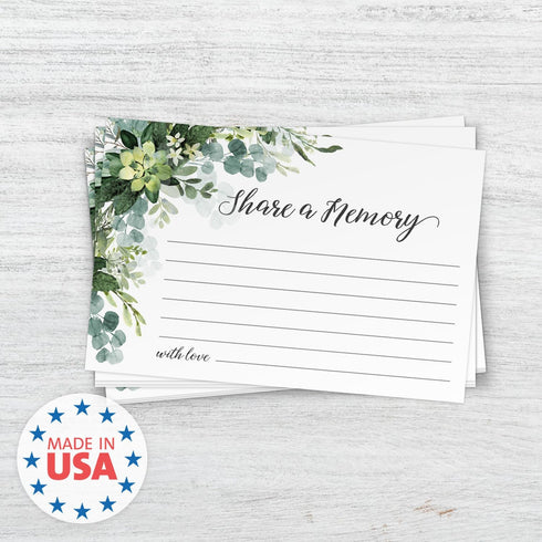 Pack 50 4" 6" Lush Greenery Share A Memory Card / Beautiful Memorial Event Floral Note Cards / x Flat Celebration