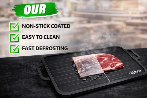 FIDYLICERE Frozen 14" Defrosting Tray for Meat - Rapid Aluminum Thawing Plate for Steak, Chicken, Fish & Pork | Large