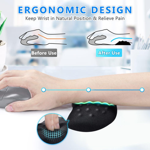 Gimars Mouse Wrist Rest, Ergonomic Memory Foam Mouse Pad with Massage Notes for Computer, Laptop, PC Gaming