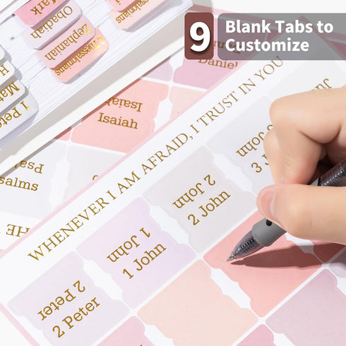 Hudinsun 75 Pink Bible Tabs for Women and Men Study Bible(Gold Foil Stamped Lettering), Tabs, Laminated Bible Index