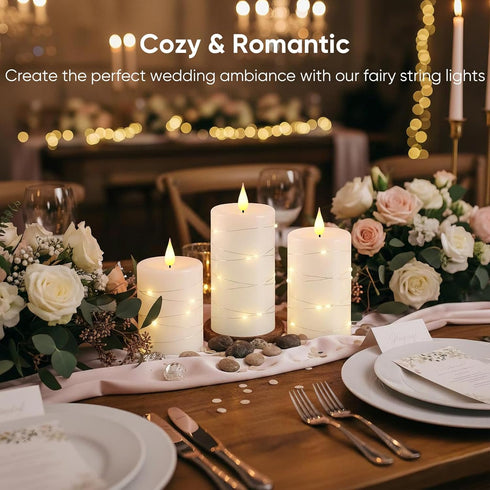 11-Key 3D Set 2, Amagic Flameless Candles with Embedded String Lights, Remote & Timer, Wick Real Wax Battery Operated