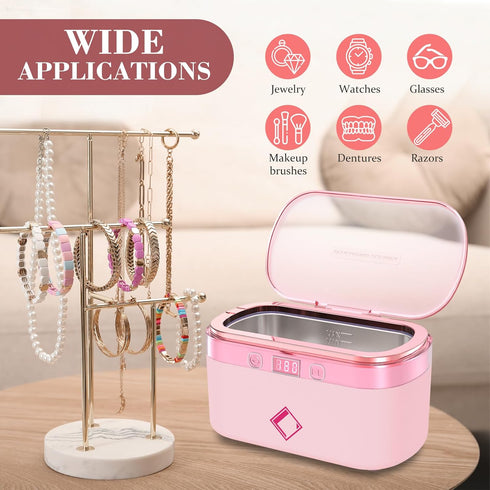 LifeBasis 17 OZ Ultrasonic Jewelry Cleaner, Portable with 42kHz and 5 Cleaning Timer for Jewelry, Eyeglasses, Watches -