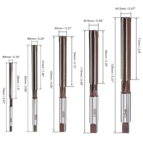 uxcell Hand Reamers Set 4mm 6mm 8mm 10mm 12mm H8 Accuracy Alloy Tool Steel 6 Flutes Straight Shank Milling Cutter Tool 5pcs