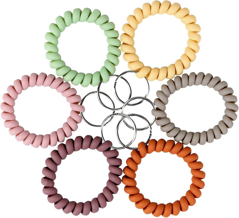 BIHRTC 6Pcs Wrist Coil Keychain, Spiral Bracelet Wristband, Stretchable Key Holder for Easy Access