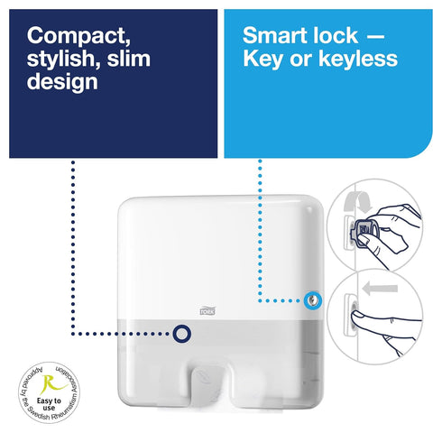 H2, 553120 Tork Xpress Mini Multifold Hand Towel Dispenser White One-at-a-Time Dispensing, Elevation Range