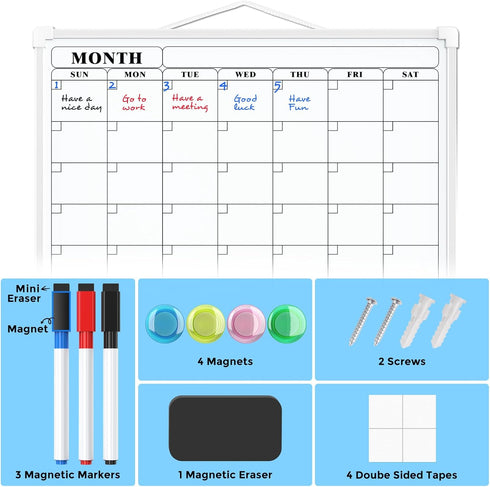 MaxGear Monthly Calendar Dry Erase Board, 16"x12" Small Hanging Double-sided White Board for Planning, Memo