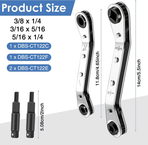 Zhehao Hvac Service Wrench Set, Refrigeration Service Wrench, Ratchet Tool Set with Hexagon Bit Adapter Kit