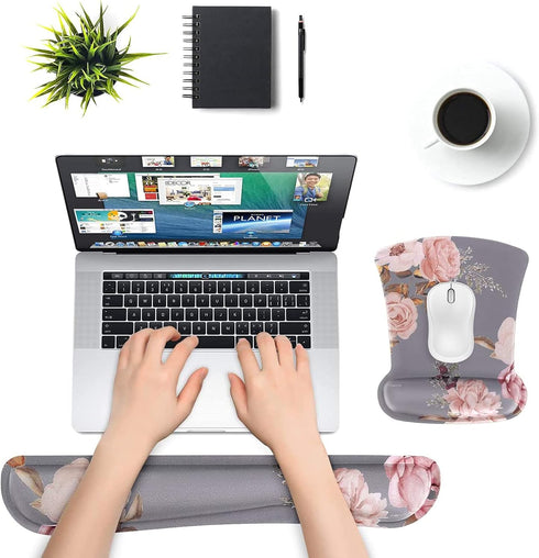 MOSISO Wrist Rest Support for Mouse Pad & Keyboard Set, Ergonomic Non-Slip Cushion, Pain Relief, Gray