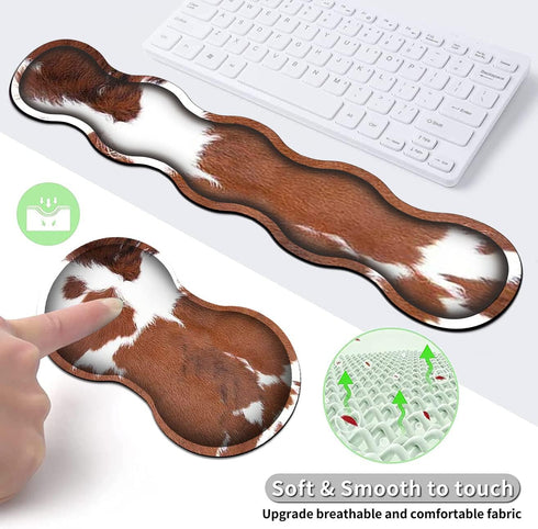 Large Mouse Pad with Gel Wrist Rest + Memory Foam Keyboard Wrist Rest Support Set, XXL Brown Cowhide Desk Mat