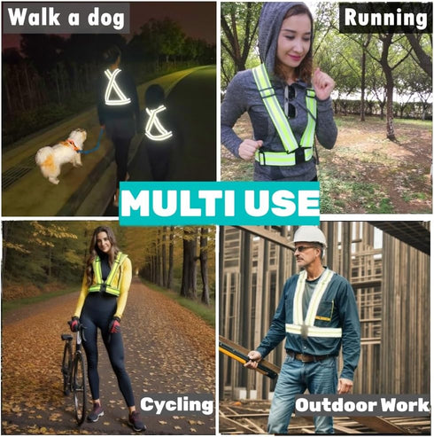 2 Pack High Visibility Reflective Safety Vests, Adjustable & Elastic Hi Vis Running Gear