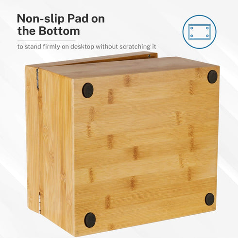 MaxGear Business Card Holder, 5 x 8 Inches Index Card Organizer Box with 4 Dividers, Bamboo, Holds 600 Cards