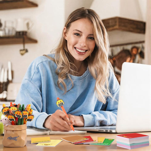 Fullhawl 48 Set, 24 24 Pcs Mexican Taco Sticky Notes and Pens Taco Memo Pads Emotional Support Pens Employee