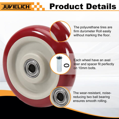 1Pc 3.5 Inch 3.5" 1.26" 3/8" Push Cart Wheels, x PU Caster Wheels Bearings Repair Kits with Axle, Heavy Duty