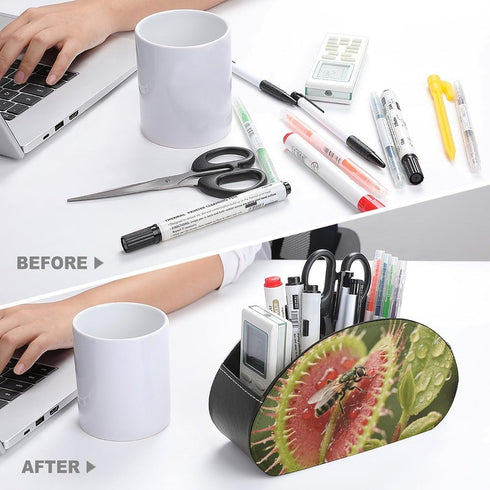 FekiLoot (5 Venus Flytrap Catching Remote Control Holder Leather Desk Storage Organizer Box Remote Caddy Makeup Brush