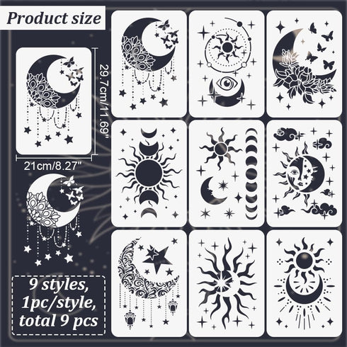 Wall Stencils for Painting 12X8 inches Reusable Star Moon Tile Stencil Walls Concrete Floor Stencils for Painting Patio Wall Cement Bathroom Floor Furniture