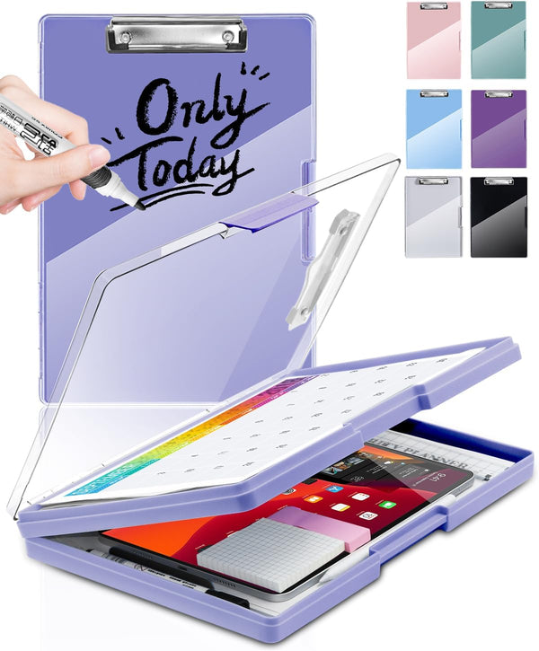 Clearview Clipboard with 2 Storage, Heavy Duty Dry Erase 8.5x11 Clipboards with Pen Holder, Light Purple