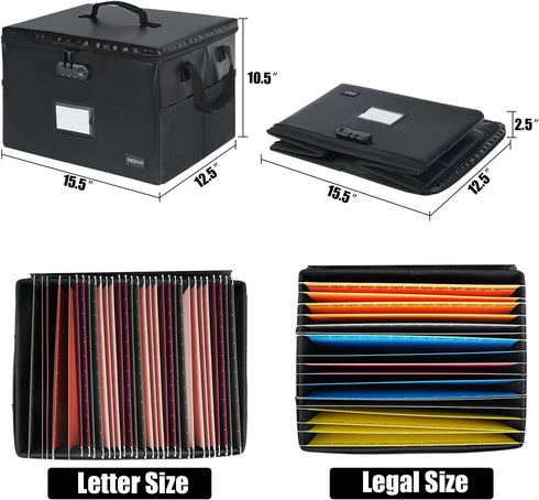 DEEGO Fireproof Document Box, Water-Resistant File Organizer Box with Lock, Portable File Box for Home Office
