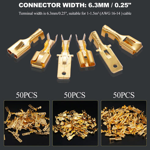 Twidec 150PCS 6.3mm Male Female Spade Connector, Quick Splice Crimp Terminals for Electrical Wiring