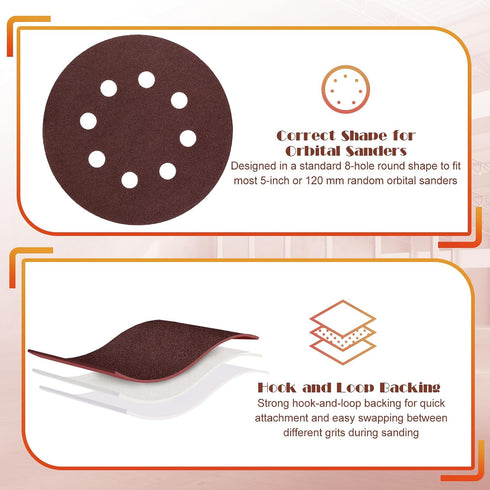 Jamiikury Set, 5 Inch 40/60/80/100/120/180/240/320/400/600 Pack 200 Sanding Discs Orbital Sander Sandpaper Hook
