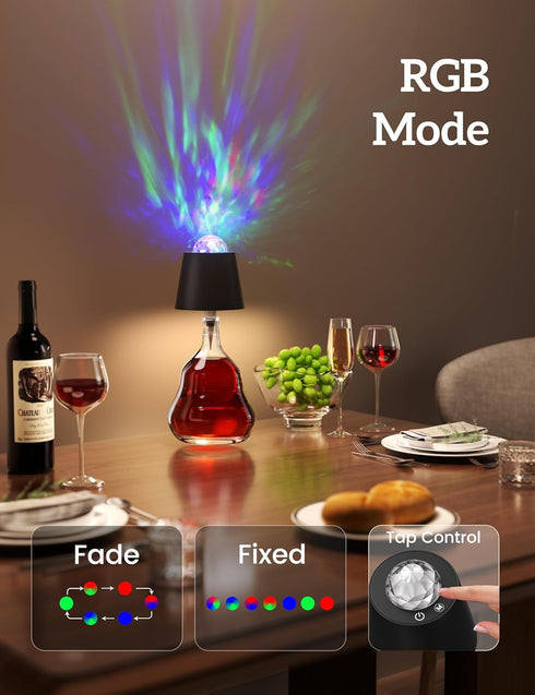 Joyzy Table Lamp with Projector Lighting, Wireless Wine Bottle Lamps Rechargeable Wine Bottle Lights Water Wave Ripple