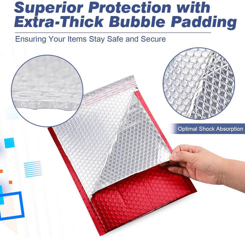 Metallic Matte Red Bubble Mailers, 4x8 Inch Durable Padded Envelopes, Pack of 25 with Secure Self-Seal Closure