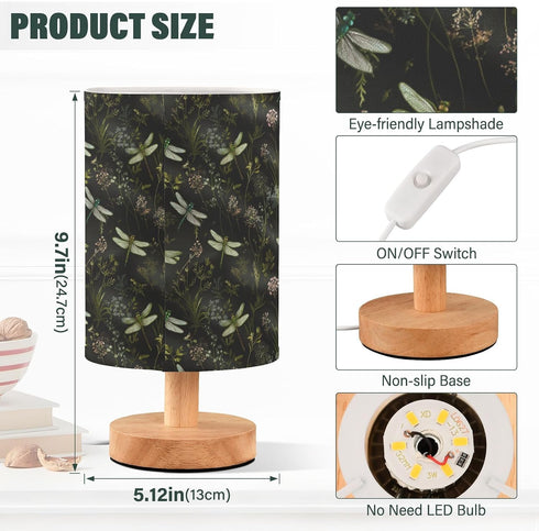 Dragonflies Insect Pattern Bedside Table Lamp Small Desk Lamps Linen Fabric Shade Decorative Nightstand Lamp LED