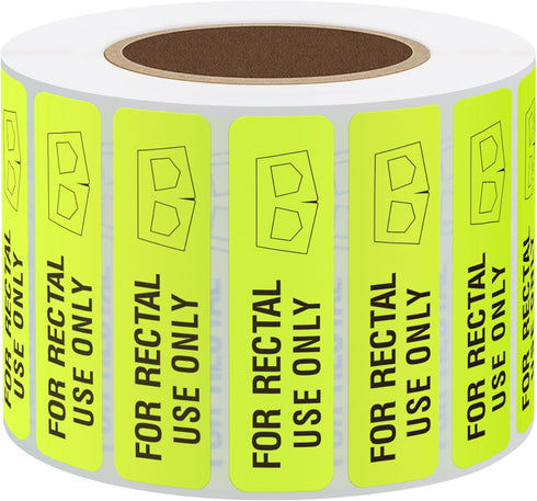Hybsk Rectal Use Only Stickers, 1.5" x 0.375" Fluorescent Yellow with Permanent Adhesive, 500 Labels Per Roll