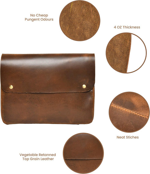 Jajmo Legacy Premium Top Grain Leather Laptop Sleeve - Fits 15” Laptops - Vintage Style Messenger Bag