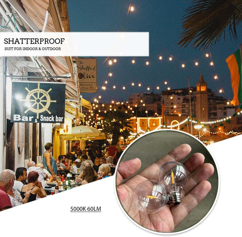 Jslinter G40 LED String Light Bulbs Replacement, 5000K Daylight, 1W (11W Equivalent), Shatterproof E12 Base, Vintage