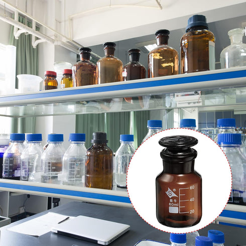 PATIKIL 60mL Reagent Media Bottle, 1Pcs Round Graduated Storage Bottle with Amber Cap for Home, Chemistry Lab