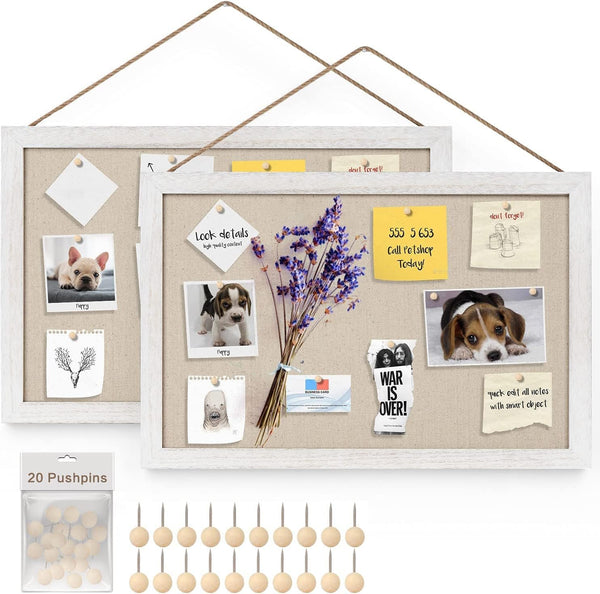 Miratino 2-Pack Cork Board with Linen, 16x11 inch Bulletin Board for Office Decor, Hanging Pin Wood Framed