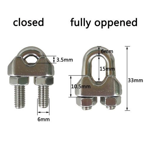 12Pcs M6 1/4 Inches Stainless Steel Wire Rope Cable Clip Clamp