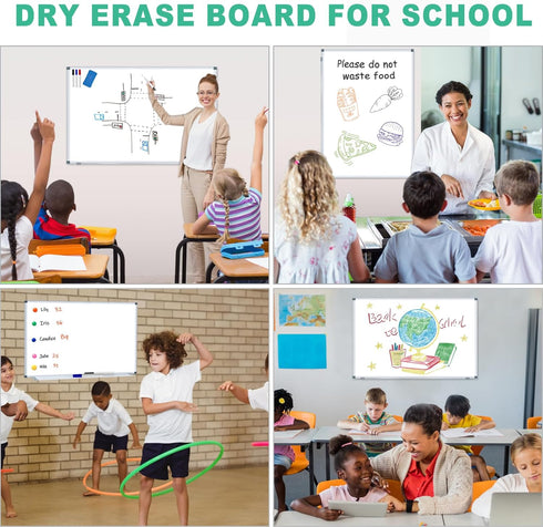 H-Qprobd 36"x24" Magnetic Whiteboard, Large Dry Erase Board with Aluminum Frame, Includes 6 Markers, 2 Erasers & 12