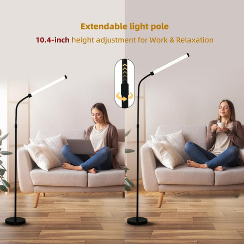 L SHY-U L Floor Lamp with Adjustable Height & Flexible Arm, Remote & Foot Switch, Slim Design & Even Lighting