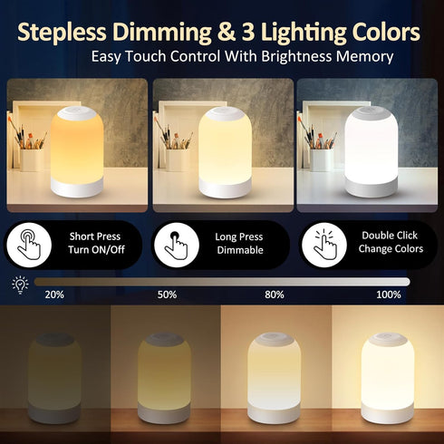 G Keni LED Touch Bedside Table Lamp, Dimmable Nursery Night Light for Kids, USB Rechargeable Small Lamp,