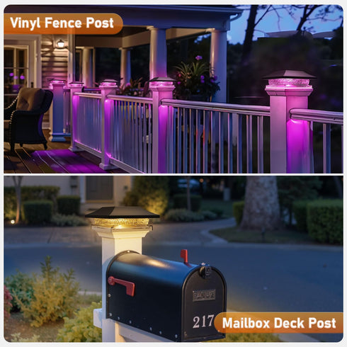 2 Pack 4 4x4 Viewsun Solar Post Cap Lights, Outdoor Fence Solar Powered Cap with Lighting Modes Waterproof Light