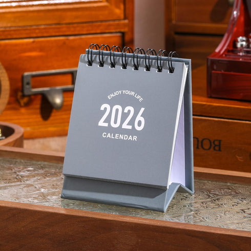 Mini Desk Calendar 2025-2026, Small Desktop Calendar from July 2025 to Dec 2026, Thick Paper with Stickers (Mini Grey)