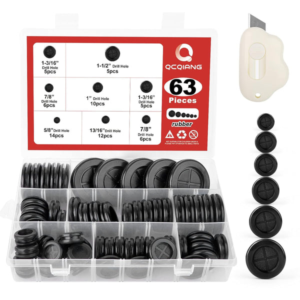 63Pcs Rubber Grommet Kit – Drill Hole Firewall Hole Plugs for Wire Protection, 6 Sizes 5/8" 13/16" 7/8" 1" 1-3/16"