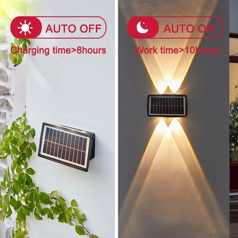 2 Pack, 4 ASLIDECOR Solar Wall Lights Up Down Led Solar Sconce,Waterproof Deck Fence Lighting for House Outdoor Decor