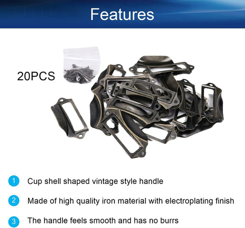 Yinpecly 20Pcs Vintage Iron Label Holder Pull Handles, Bronze Tone Drawer Knobs for Cabinet Cupboard Dresser Drawer
