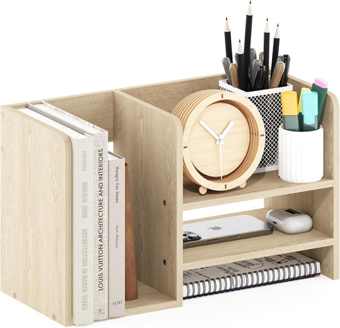 Furinno Hermite Wood Desktop Book and Office Supplies Storage Organizer, Bauhaus Oak