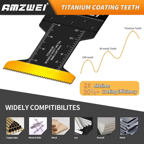 50PCS AMZWEI Titanium Oscillating Tool Blades, Curved Edge Oscillating Saw Blades for Metal, Wood, Plastic, Quick