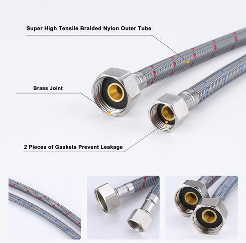 ARCORA 30 Length Faucet Hose Connects Bathroom Kitchen Sink to Water Supply Braided Nylon Supply Line (2Pcs)