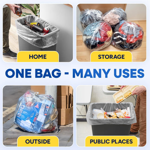 (500 Pack) 30 Gallon Clear Trash Bags, 10 Mic, High-Density, Fits Round and Square 20-30 Gal Trash Cans, 30” x 36”