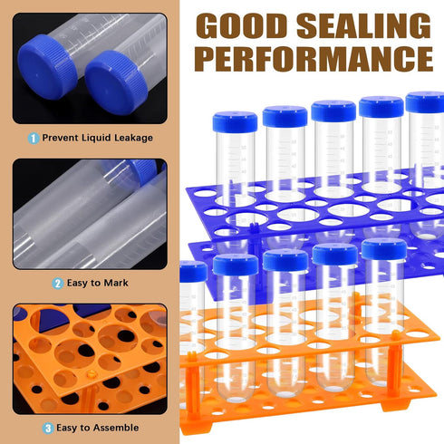28 Well Plastic Test Tube Stand Rack, Detachable Centrifuge Tube Rack + 25Pcs 50ml Flat Bottom Tubes