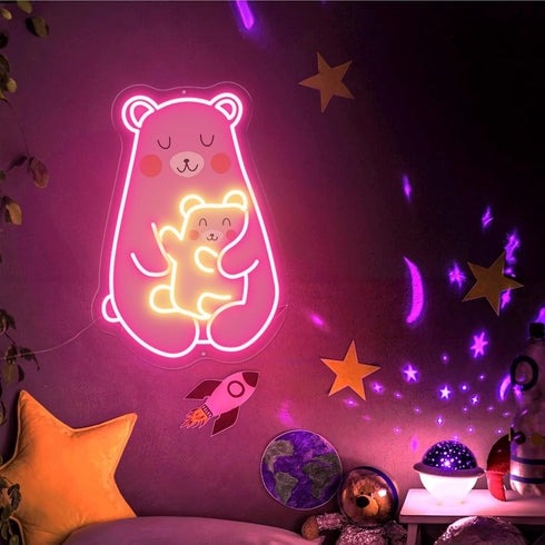 XEUXUTA Mom and Baby Bear Neon Sign LED Neon Sign for Wall Decor