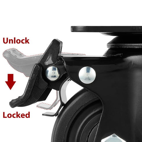 Finnhomy 3 Inch Caster Wheels Set of 4, Heavy Duty Low Profile Plate Swivel Casters with Brake, Black
